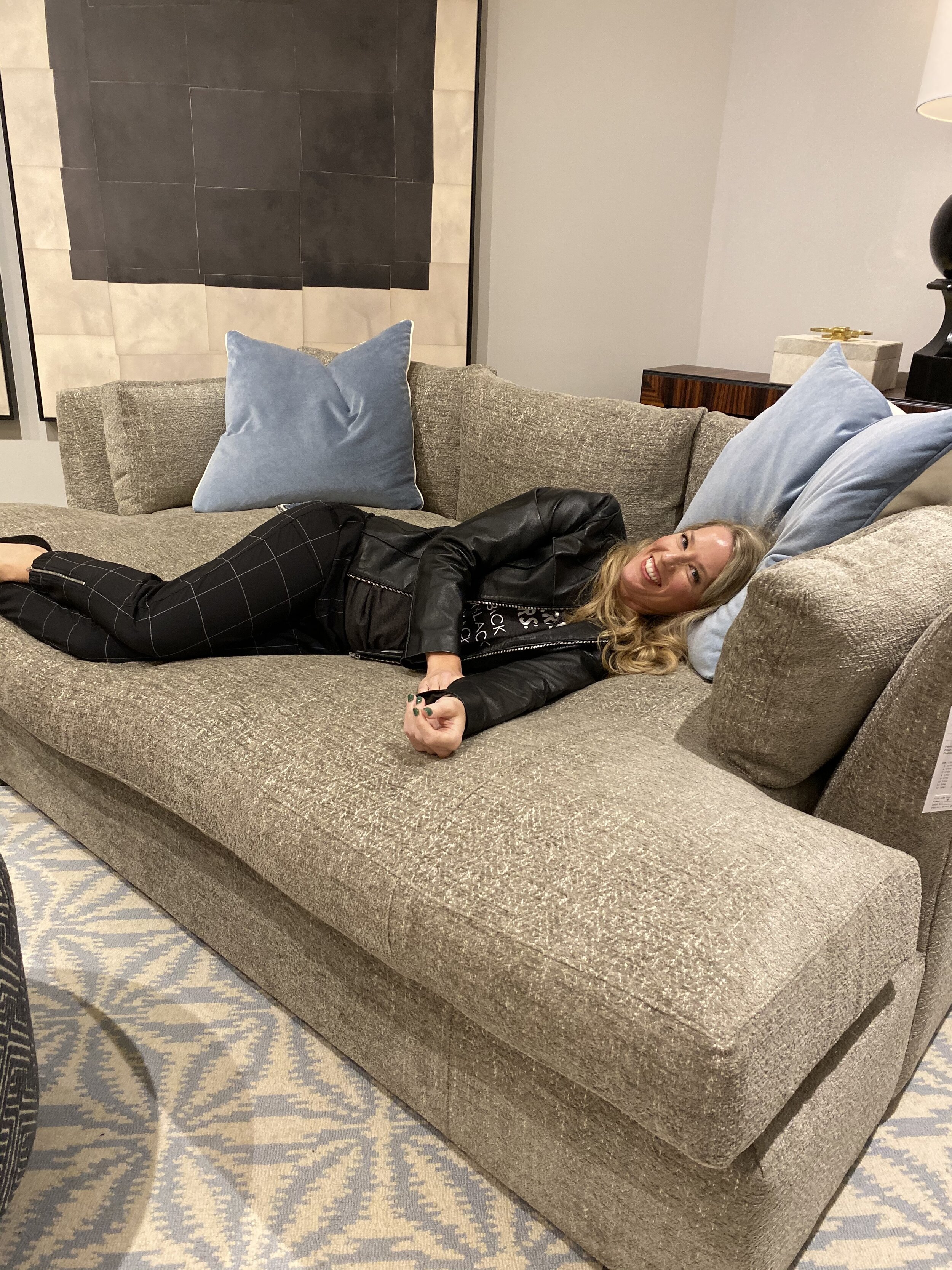 I take my sit-tests or lay down tests very seriously.  Here I was laying down, so you could get a sense of scale and size of this lounging sofa. (This was taken at the Oct. ‘19 market)