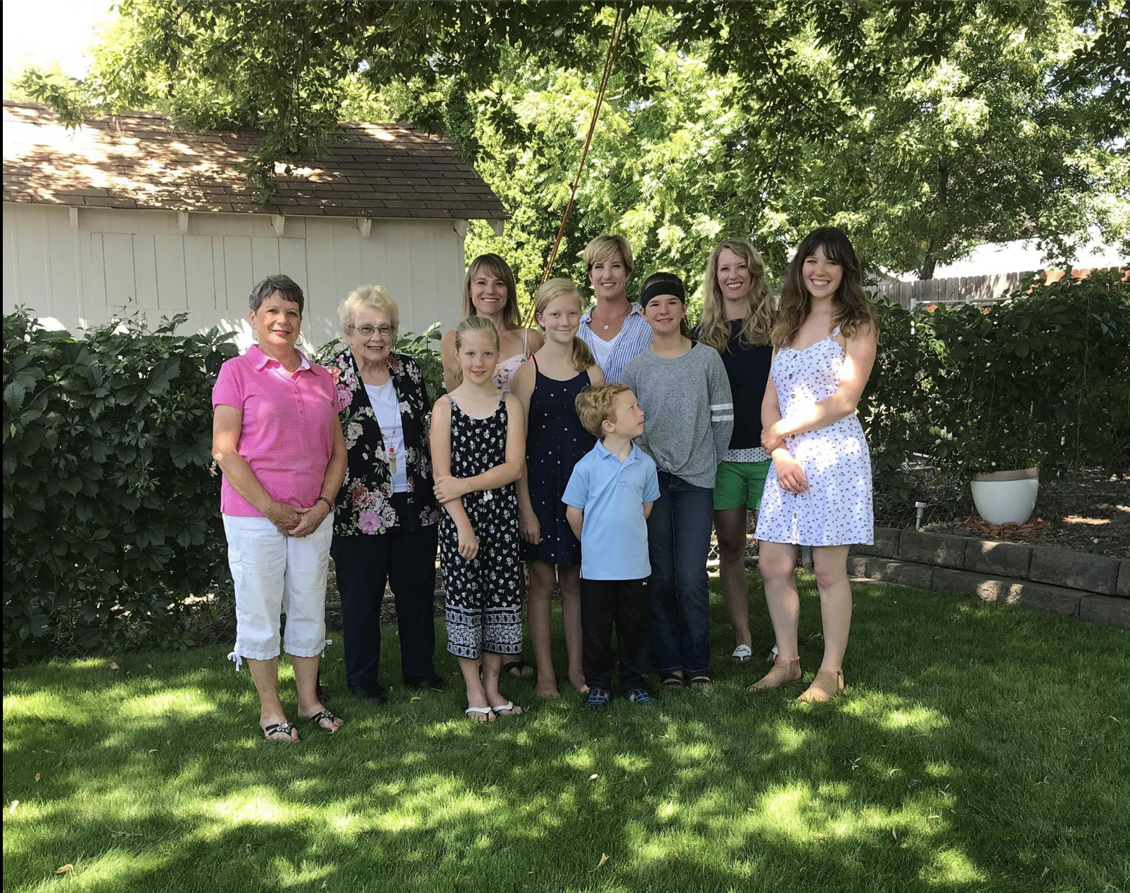 There are 4 generations in this photo! Me and my 2 sisters, our Mom, our grandmother, my 3 children and my sister’s 2 children.