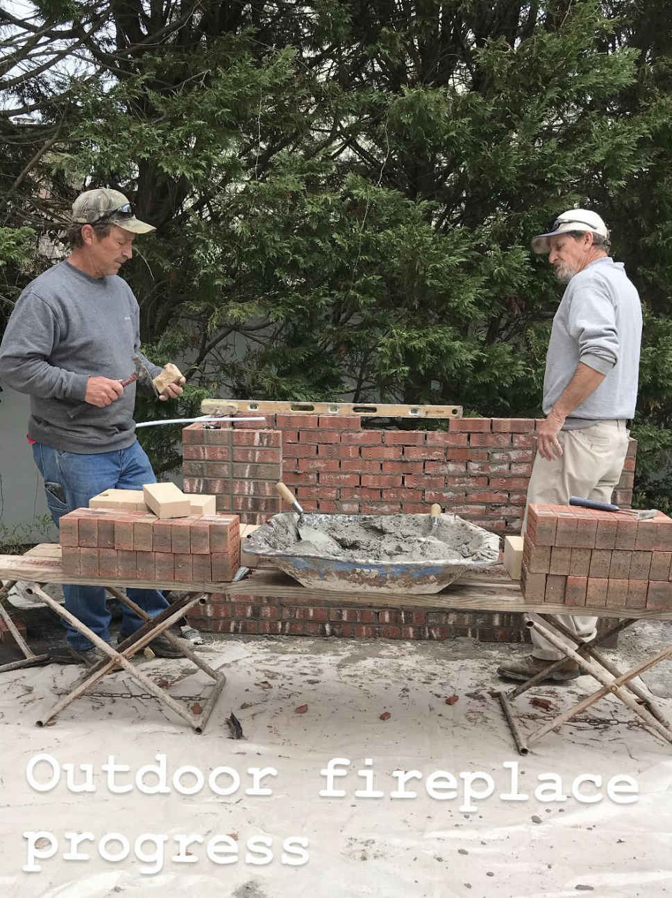 Outdoor fireplace being installed on my Graylyn project in Fayetteville, NC. www.janadonohedesigns.com